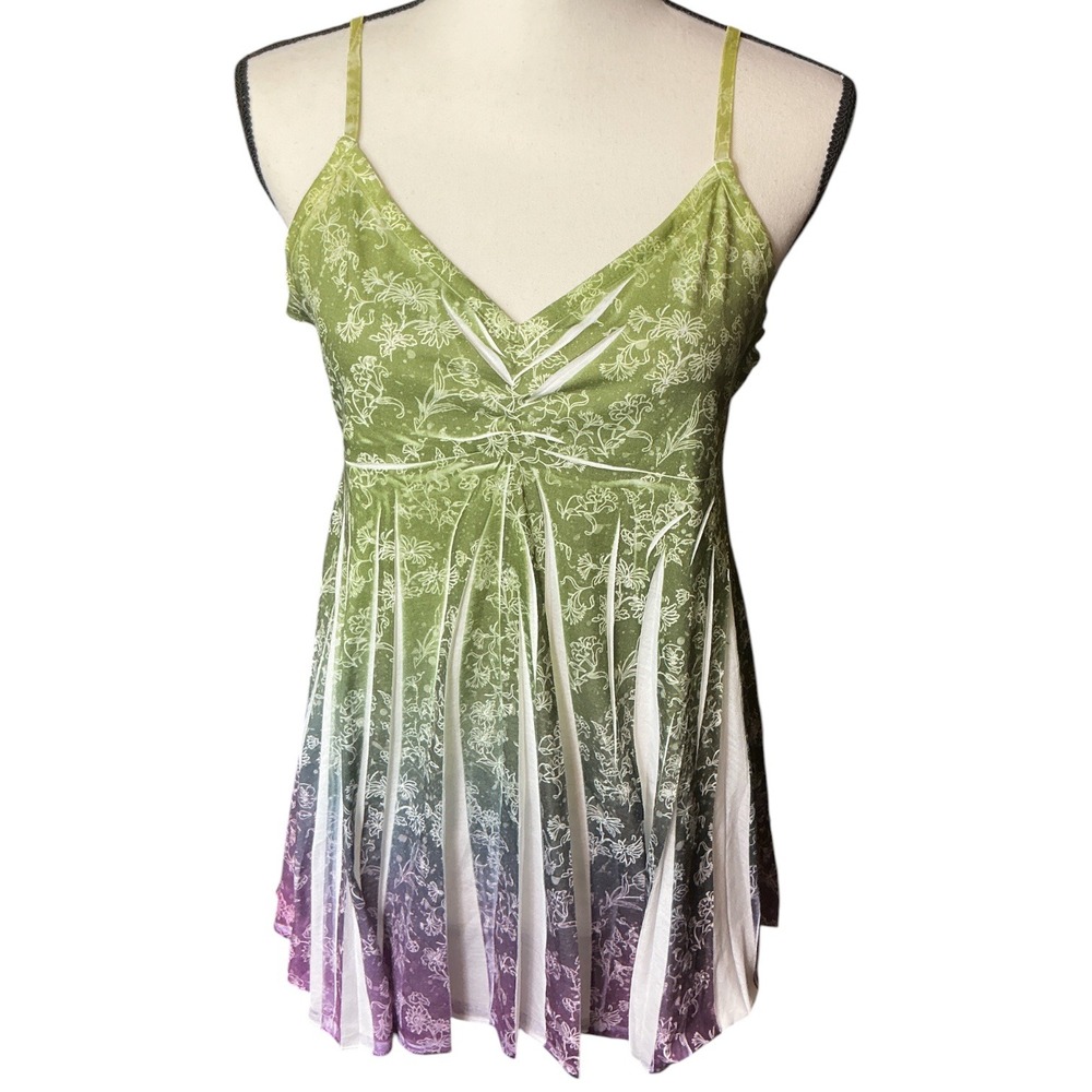 Mudd Green Purple Ombre Floral Babydoll Cami Top Women XL Y2K Fairycore Boho